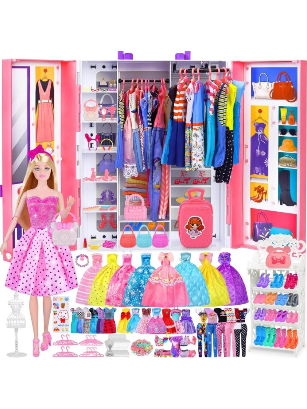 Doll Closet Playset with 342 Pcs Clothes & Accessories for Creative Play